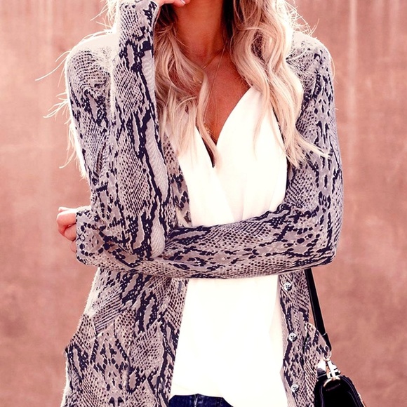 paperflower Sweaters - Snake Print Button Down Cardigan